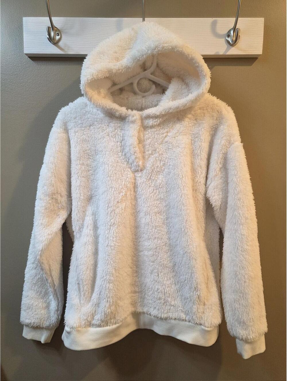 LUXA LUX Women's Sherpa Fleece Hoodie Size Small White Pullover Cozy Soft